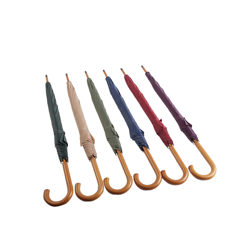 Purple Wooden Handle Pongee Straight umbrella-0E6B0064