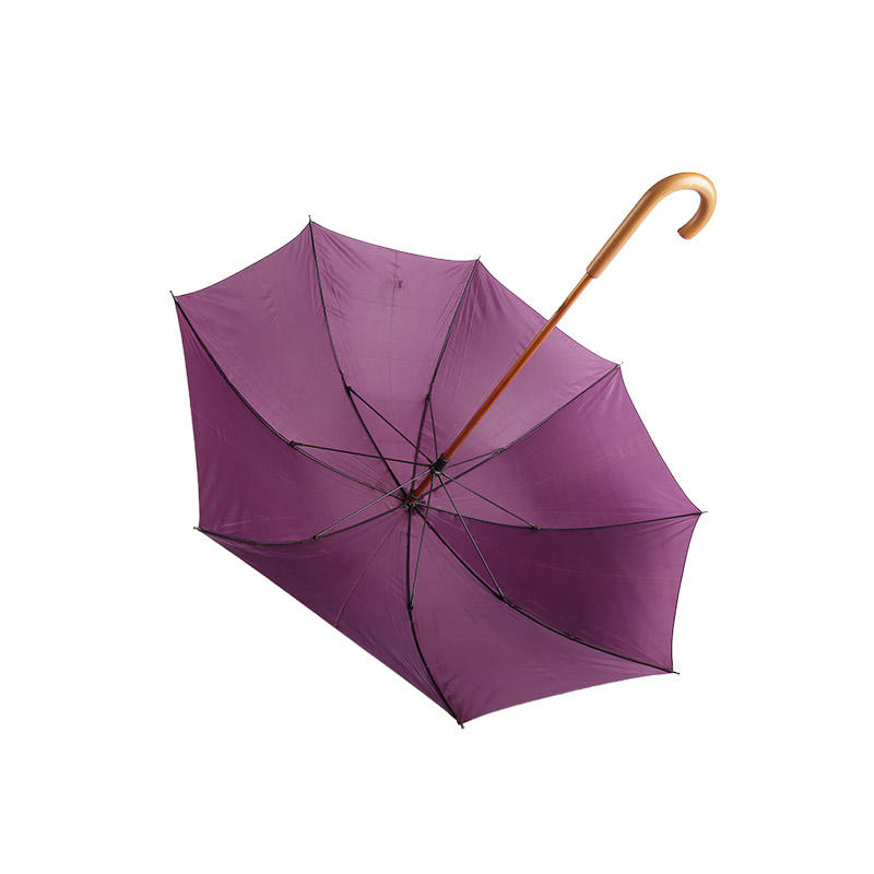 Purple Wooden Handle Pongee Straight umbrella-0E6B0064