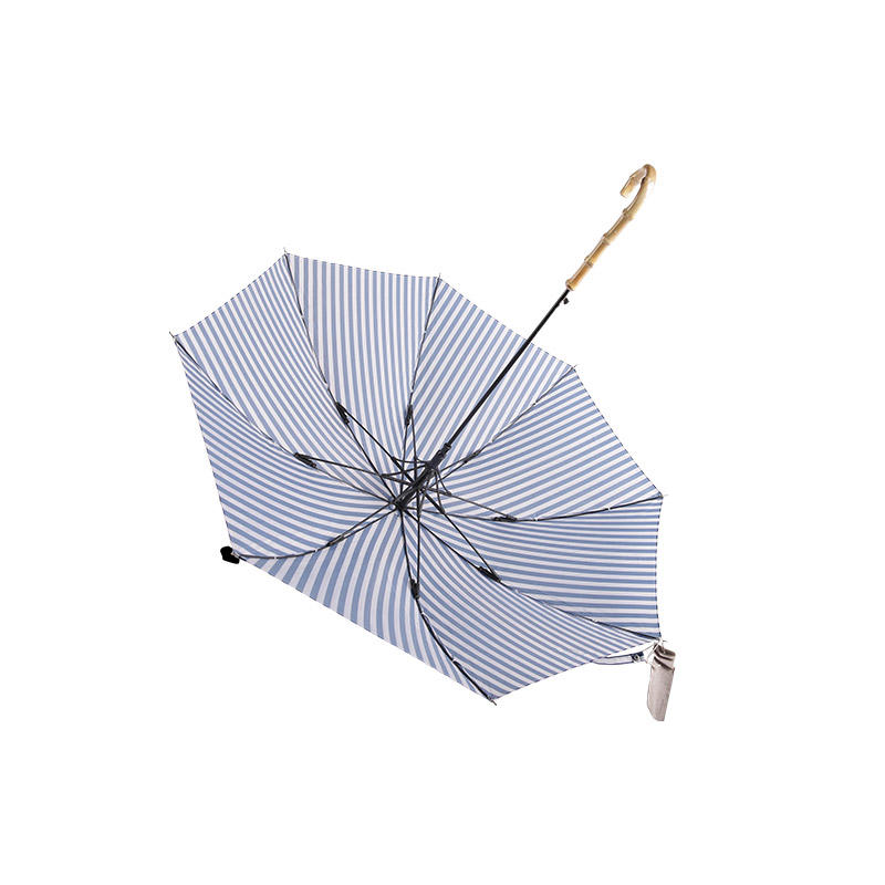 Youth Blue Stripes Pongee With  UV Coated Straight umbrella-0E6B0129