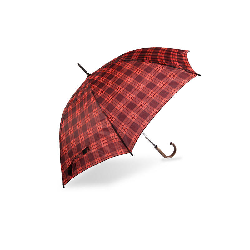 Red Plaid Student Spirit Polyetser Straight umbrella-0E6B0329