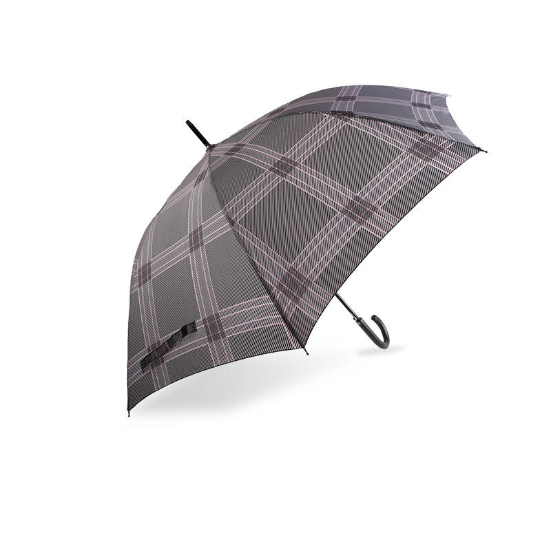 Dark Gray Checkered Pongee Straight umbrella-0E6B0351