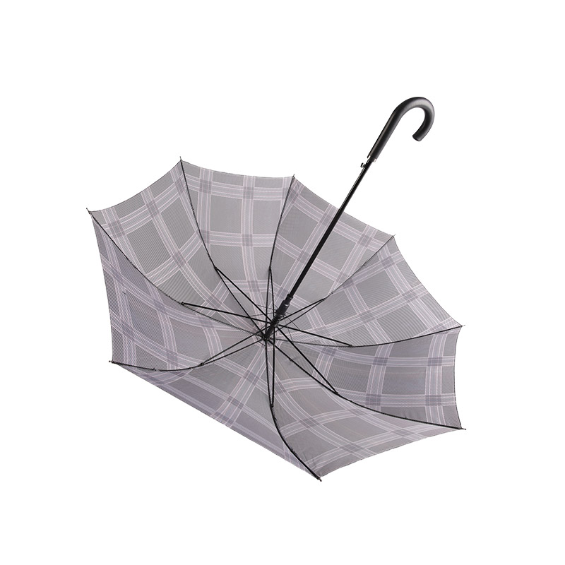 Dark Gray Checkered Pongee Straight umbrella-0E6B0351