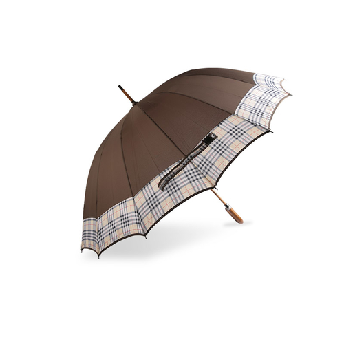 Matching Between Brown And Plaid Pongee Straight umbrella-0E6B0402