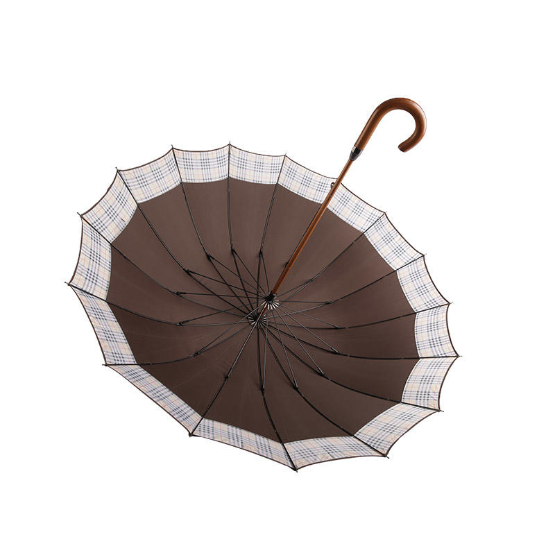 Matching Between Brown And Plaid Pongee Straight umbrella-0E6B0402
