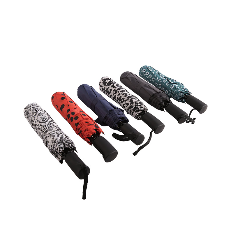 Green Fresh Floral Pongee Three-fold umbrella-0E6B0512