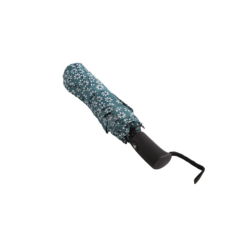 Green Fresh Floral Pongee Three-fold umbrella-0E6B0512