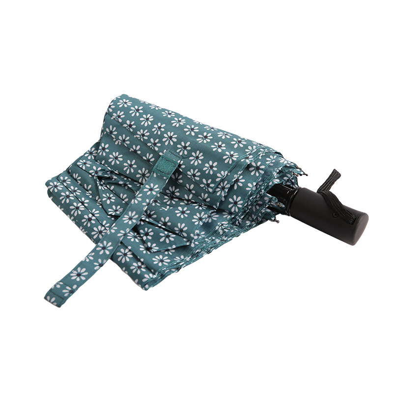 Green Fresh Floral Pongee Three-fold umbrella-0E6B0512