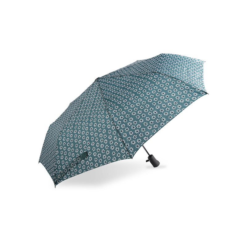 Green Fresh Floral Pongee Three-fold umbrella-0E6B0512