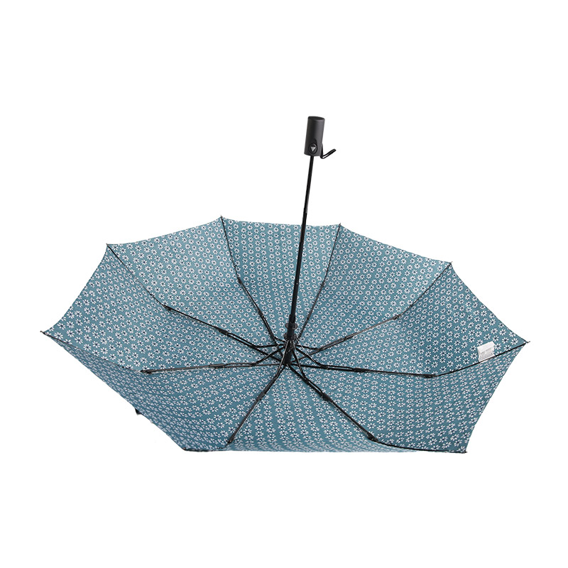 Green Fresh Floral Pongee Three-fold umbrella-0E6B0512