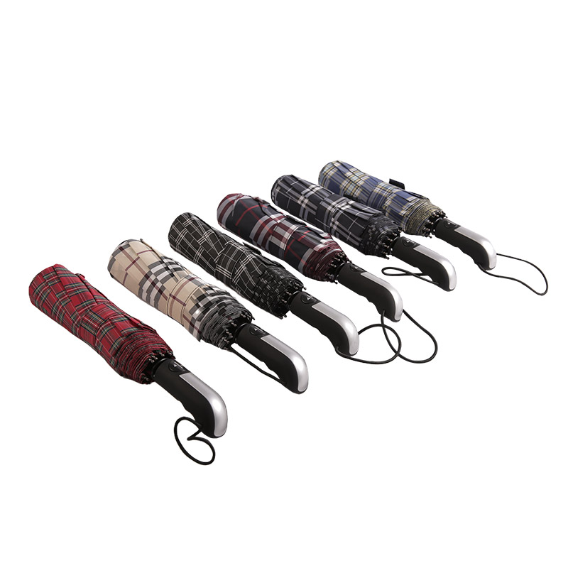 Dark Striped Plaid Pongee Three-fold umbrella-0E6B0533
