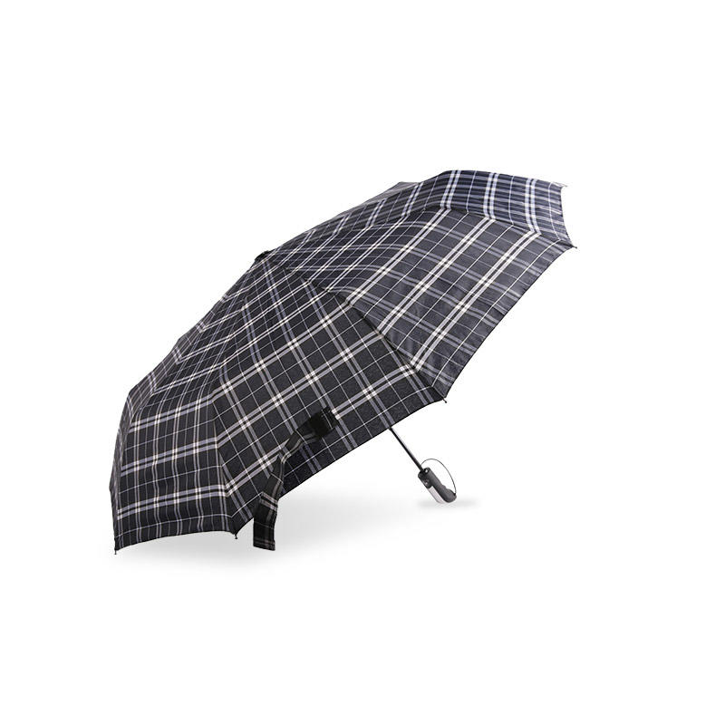 Dark Striped Plaid Pongee Three-fold umbrella-0E6B0533