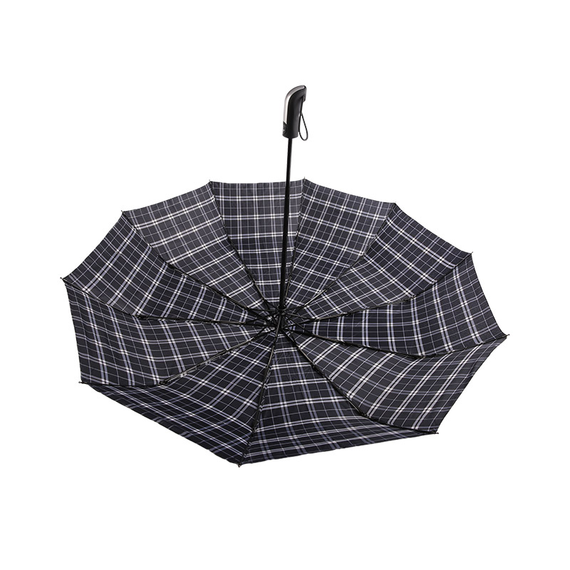 Dark Striped Plaid Pongee Three-fold umbrella-0E6B0533
